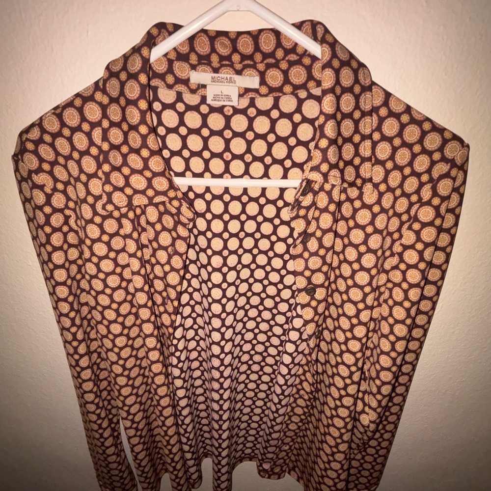 Michael Kors Polka Dot Blouse in Brown and Tan